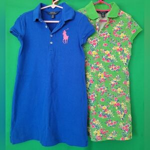 2 Polo Ralph Lauren Cotton Big Pony Dress Logo Girls 7 Small Blue Green Floral 8